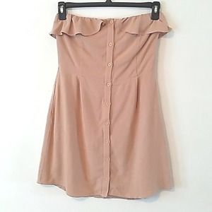 Strapless Linen Khaki Dress